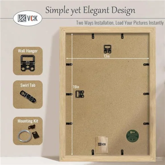 New 13x19 Oak Wood Frame for Poster & Picture, Natural Solid Wood Photo Frames